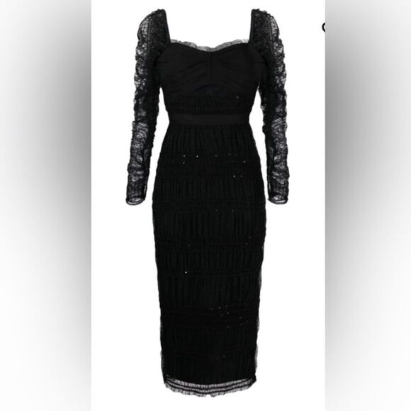 NWT Self Portrait BLACK DOT MESH SHIRRED
MIDI DRESS BLACK US Size 6 - Picture 14 of 16